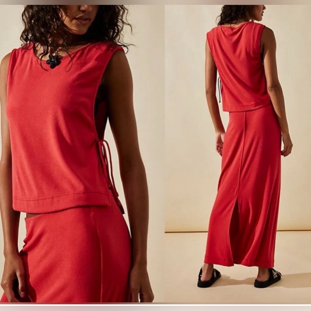Free People Sinead Red Skirt Set